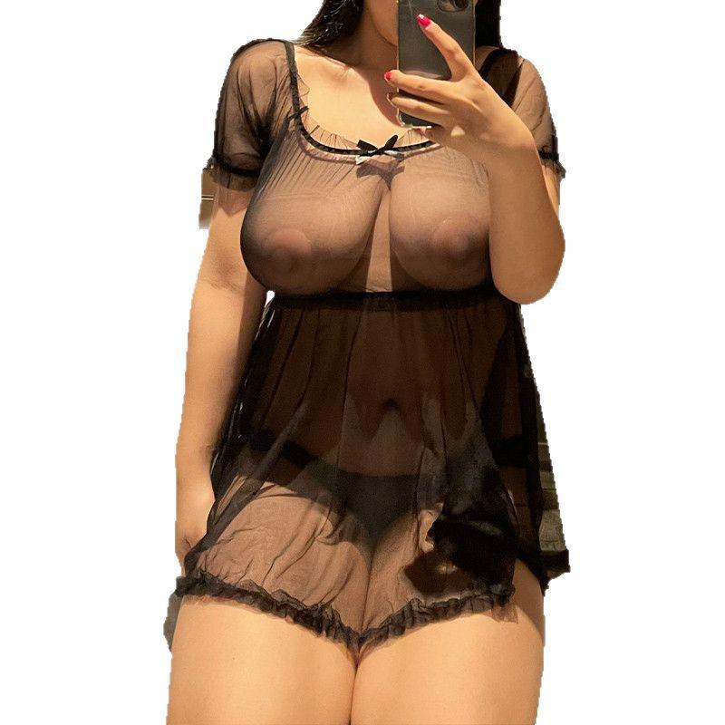 Sheer Plus Size Boyfriend Shirt: Sexy Transparent Nightwear