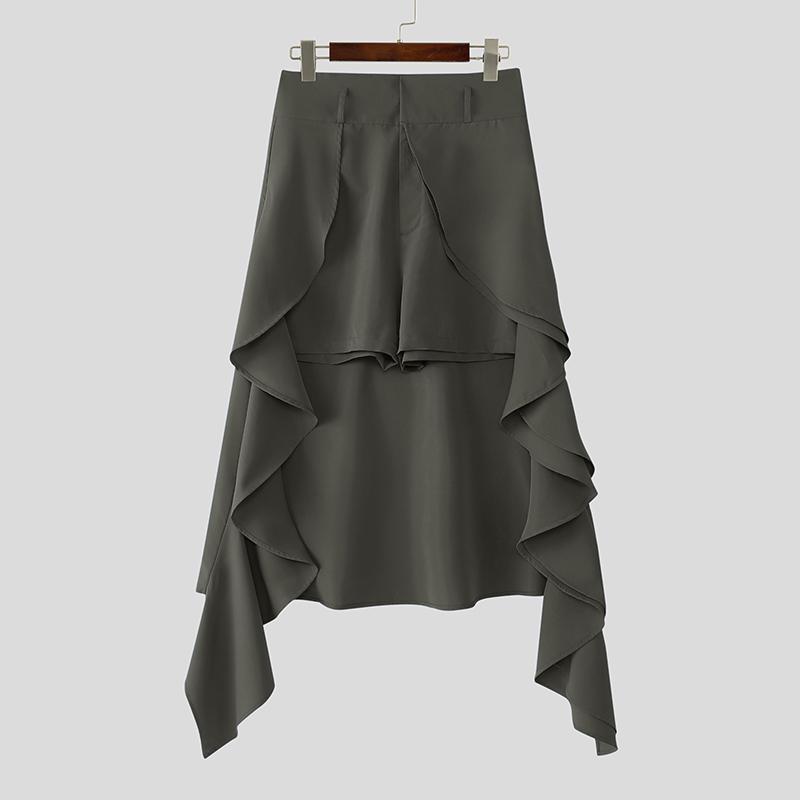 INCERUN Pánské kalhoty s vysokým pasem na zip, s nepravidelnými vrstvami, patchworkové, párty kalhoty, šortky, culottes