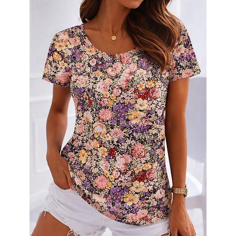 Women's T Shirt Print Floral Graphic Plants Stylish Classic Casual Short Sleeve Crew Neck Long Tops