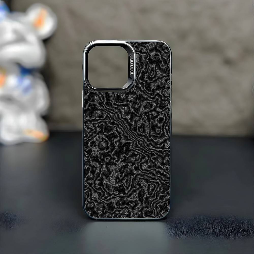 

Чорний матовий протиударний чохол для iPhone 17, 16, 15, 14, 13, 12, 11 Plus, Pro Max з малюнком під карбонове волокно iPhone17promax