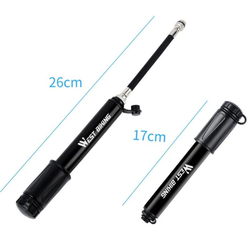 WEST BIKING 100Psi Bike Pump Mini Aluminum Alloy Tire Inflator Schrader Presta Valve Bicycle Hand Air Pump MTB Road Cycling Pump