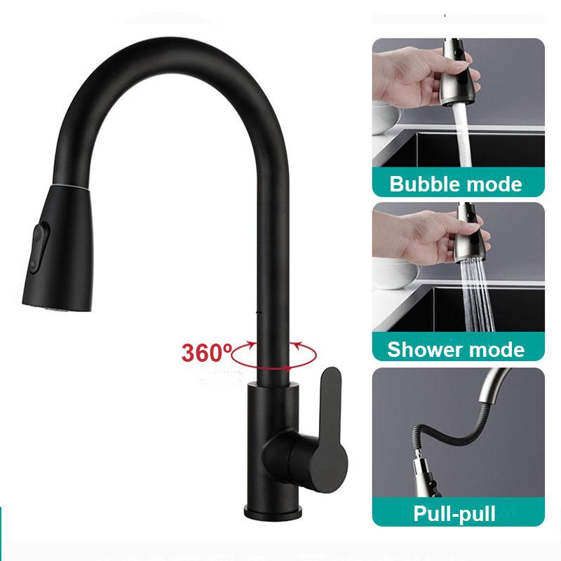 Brushed Pull Out Kitchen Sink Faucet Flexible 2 Modes Stream & Sprayer Nozzle Faucets Stainless Steel Hot Cold Wate Mixer Tap
