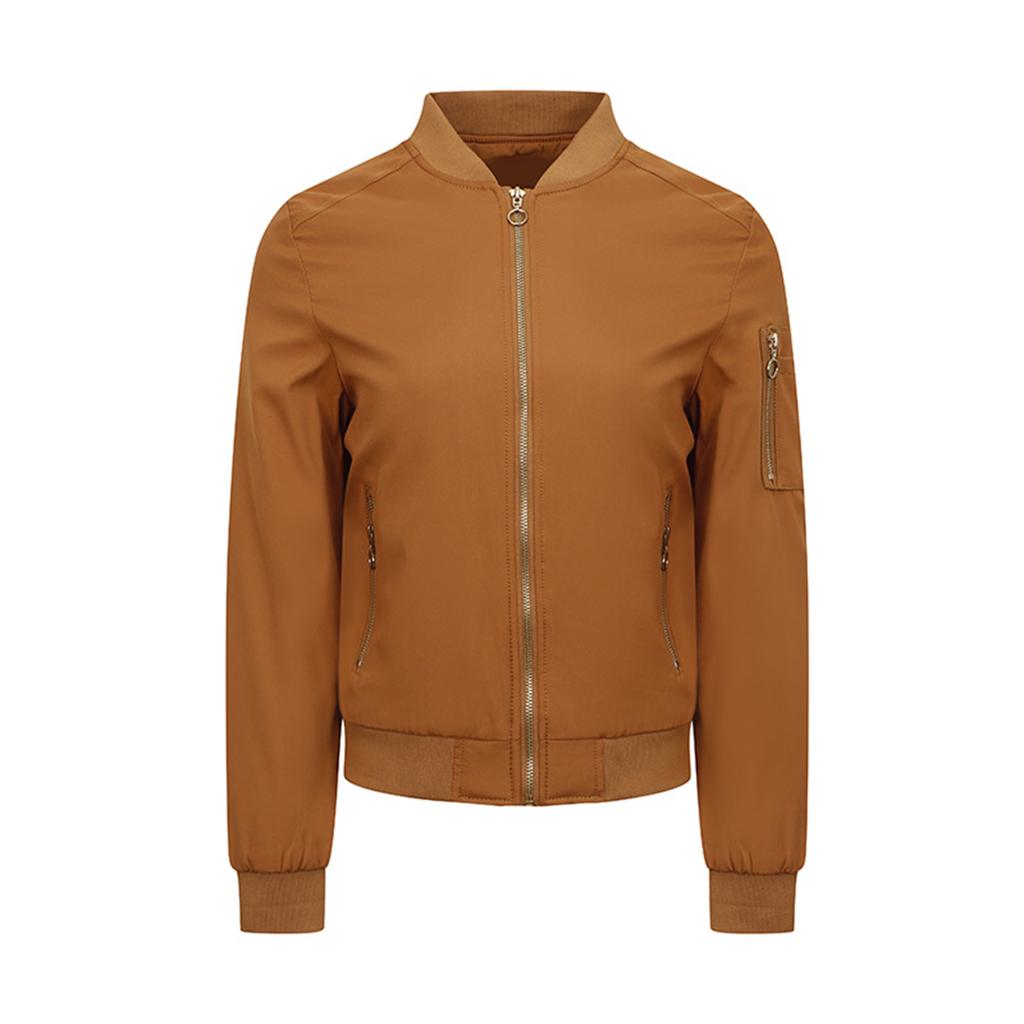 Women's Casual Fashion Solid Color Zipper Stand Up Collar Jacket