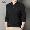 Yalu Men's Casual V-Neck Solid Color Long-Sleeve T-Shirt
