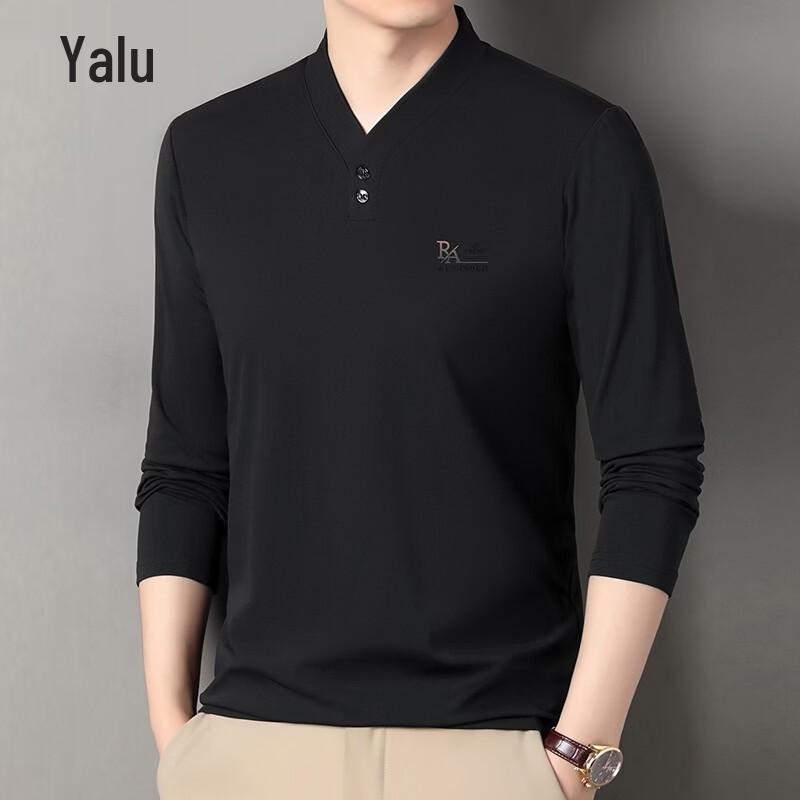 Yalu Men's Casual V-Neck Solid Color Long-Sleeve T-Shirt