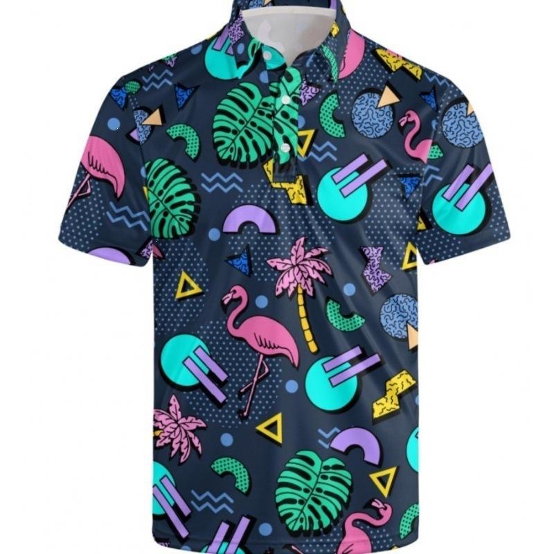 Novelty Graphic Short Sleeve Polo Shirt, Rooster & Taco Print, Casual Fun Wear