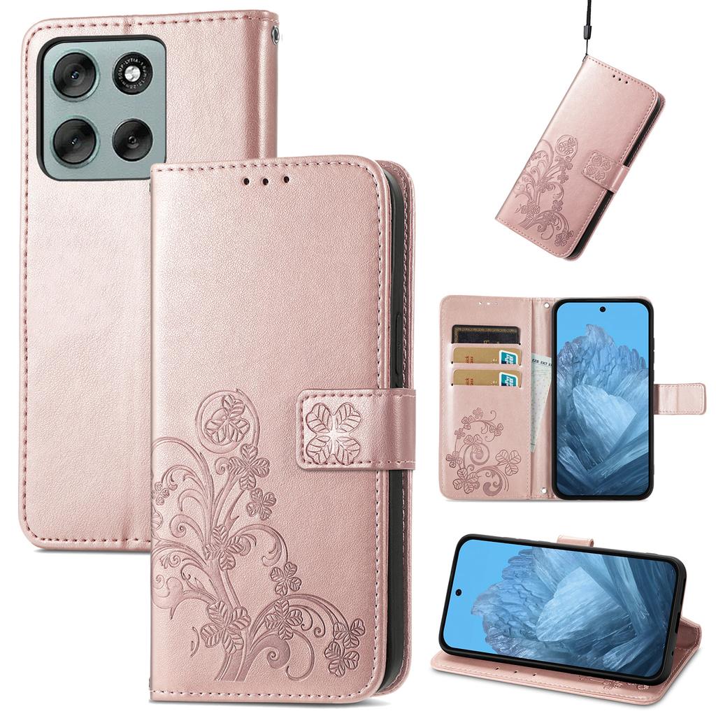 For Motorola Moto G86 5G Lærveske Firkløver Lommebok Telefondeksel