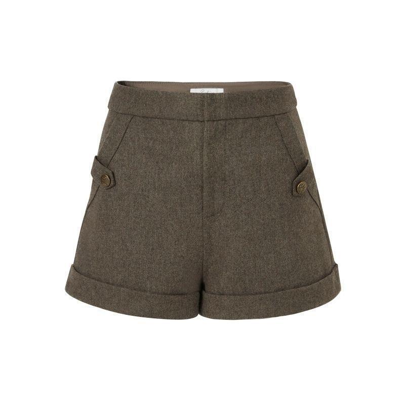 

High-Waisted Woolen Shorts 2025: New Style Loose Fit Autumn/Winter Casual Wide-Leg Pants Slimming Base Layer 2XL (130-140 kg) кофейный