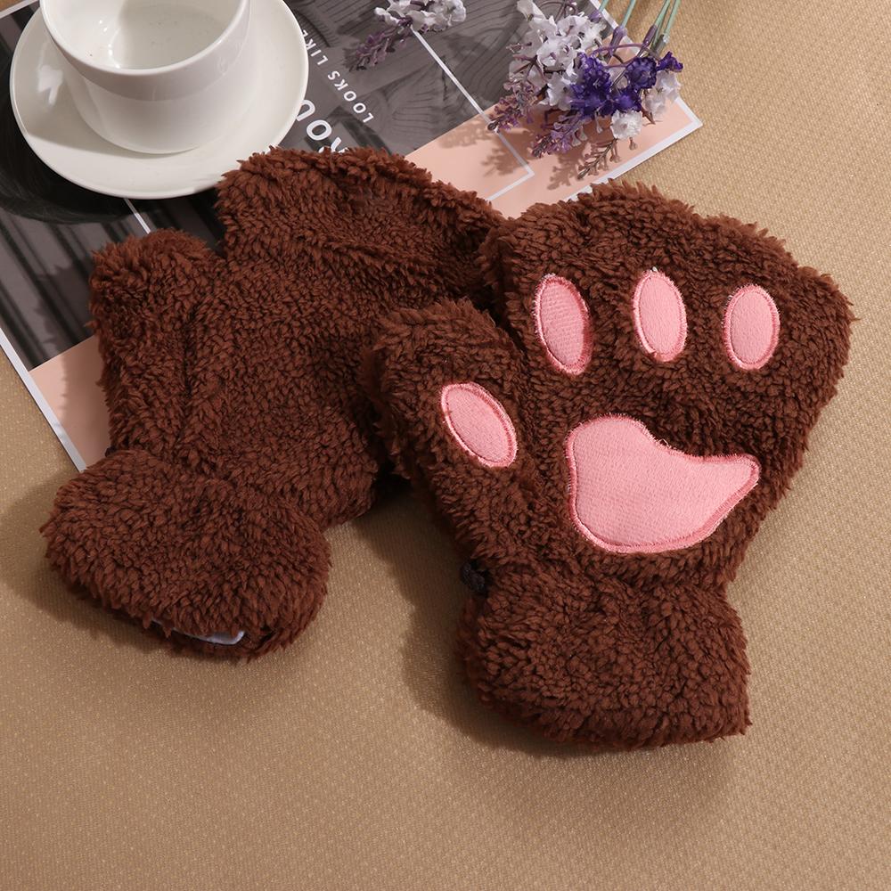 14Colors Fashion Fluffy Lovely Winter Plush Fingerless Bear Cat Paw  Gloves
