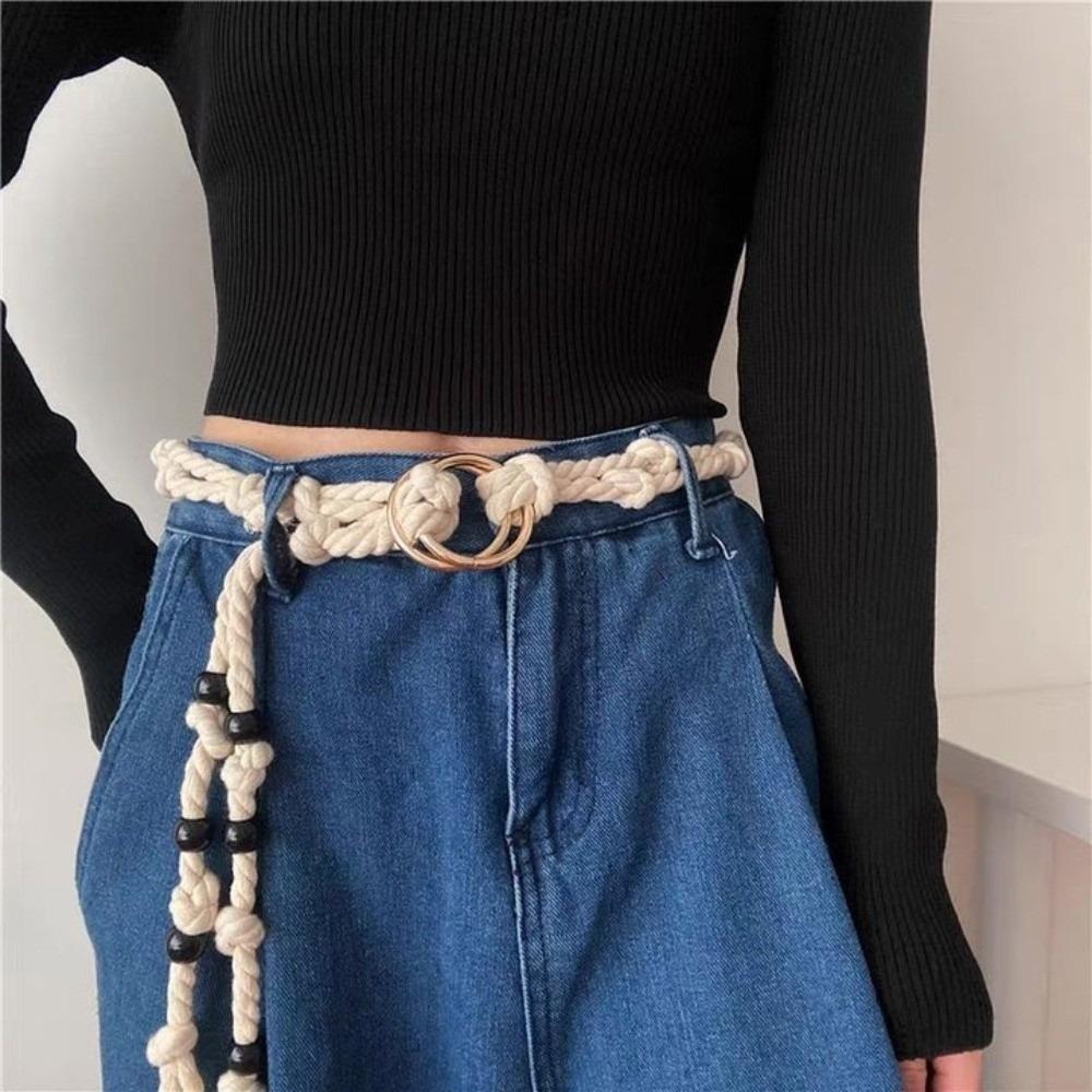 Beads Coarse Rope Belt Ethnic Style Pack Thread Waist Belt Fashion Rope Waistband  Streetwear