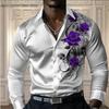 Fashion Colorful Flowers Pattern 3D Print Mens Long Sleeve Shirt Autumn Button Down Casual Shirt Lapel Mens Clothing Tops