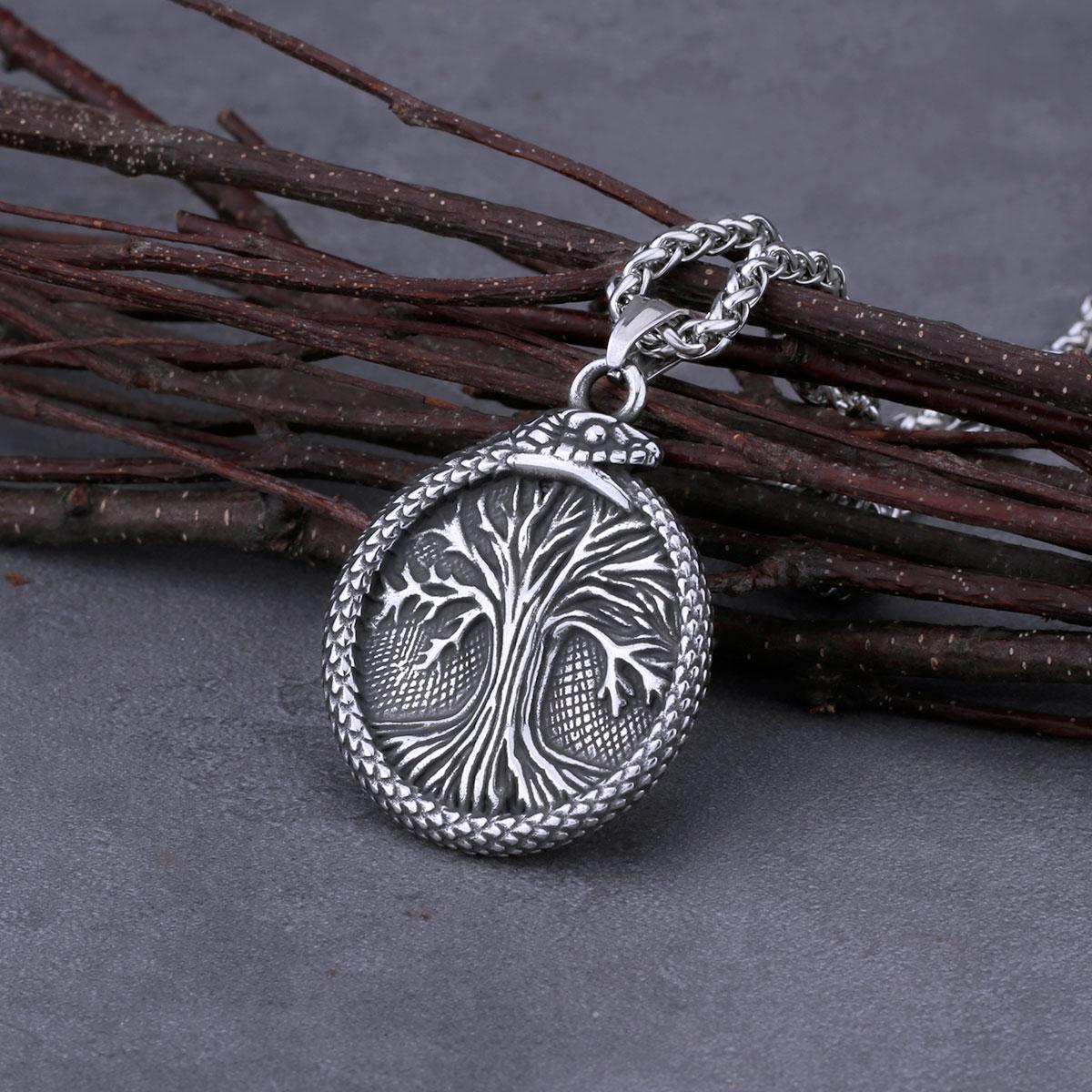 

Vintage Viking Tree of Life Ouroboros Dragon Necklace Men Stainless Steel Odin Symbol Amulet Pendant Necklace Male Jewelry Gift