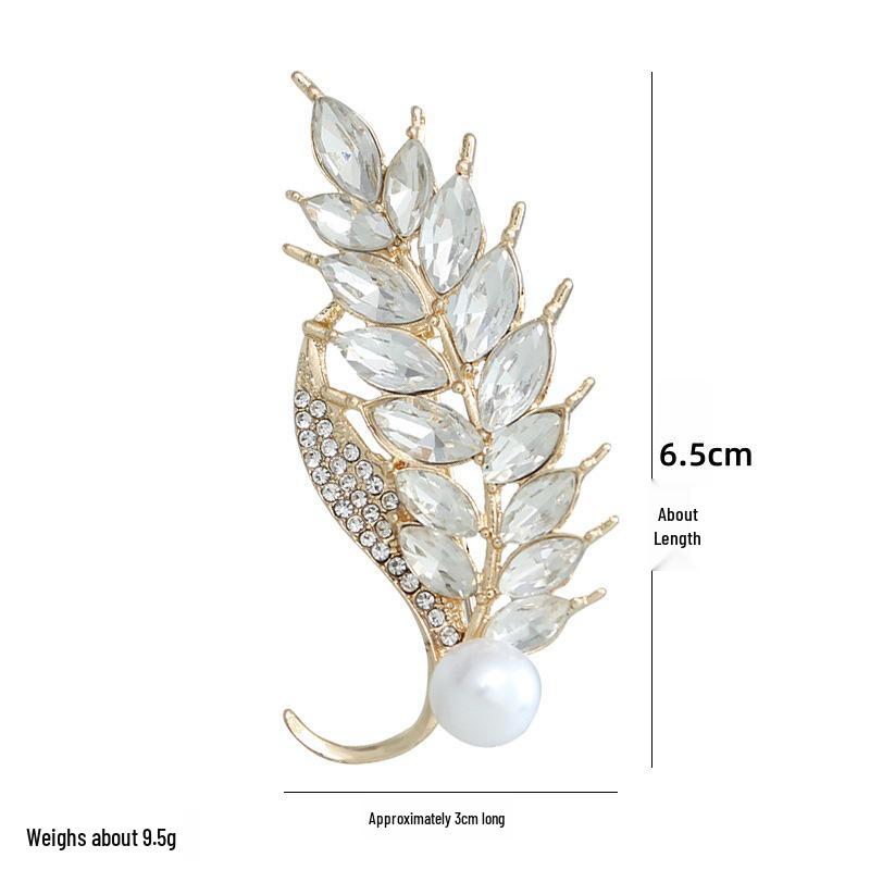 High-End Zircon Wheat Ear Pearl Brooch - Versatile Gold Lapel Pin for Suits