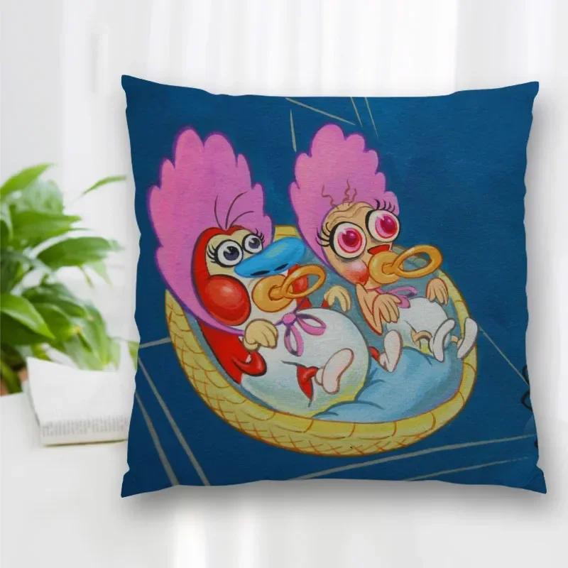 Hot Sale Custom Decorative Pillowcase Ren and Stimpy Cartoon Square Zippered Pillow Cover Best Nice Gift 40x40cm