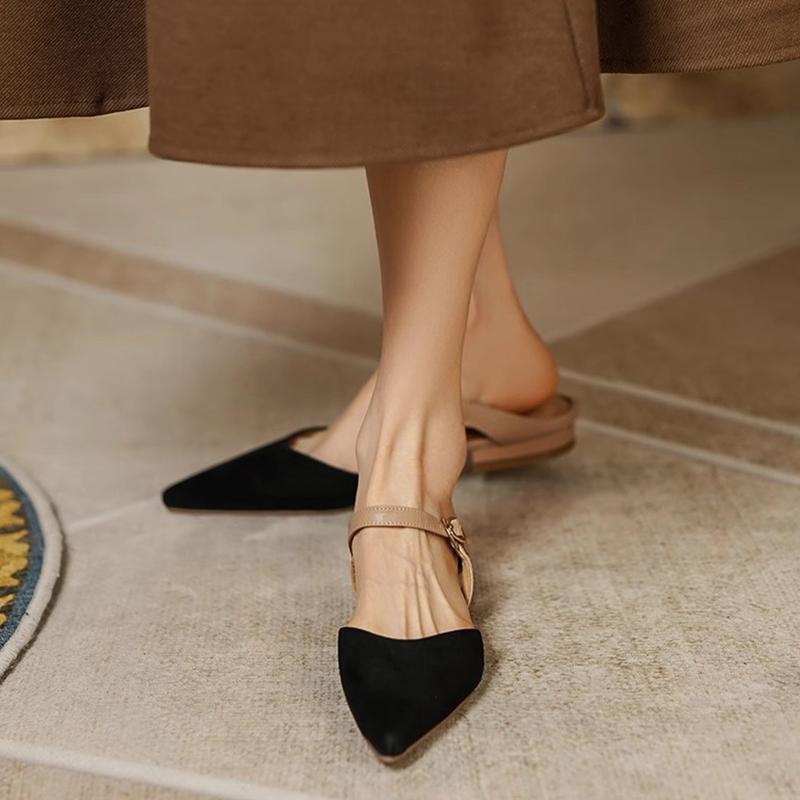 Fashion Female 2025 Summer Korean Version Square Head Thick with Sandals Low-heeled Word Buckle Women's Shallow Mouth Anti-skid  Fashion