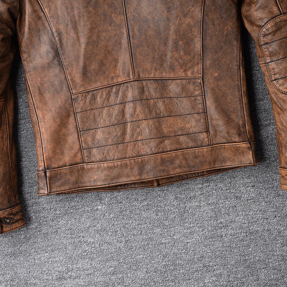 Vintage Yellow Brown Genuine Cowhide Leather Jacket Men Natural Cow Leather Jackets Soft Slim Fit Man Short Coat Autumn Clothing