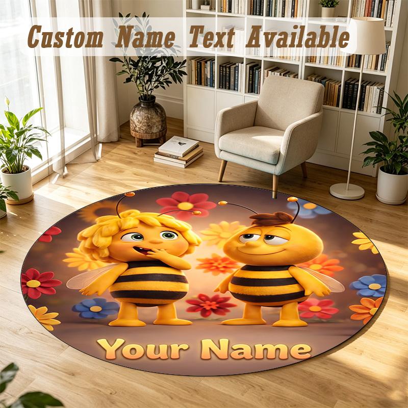Round Rug Custom NameBing Bunny Pattern Non Slip Carpet Home Floor Decor