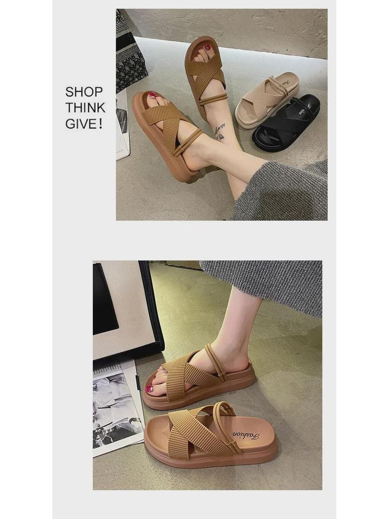 Chinelos de Plataforma de Verão Femininos - Sandálias Rasteiras Casuais Elegantes com Solas Grossas e Design Floral Elegante.