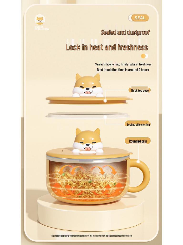 304 Stainless Steel Instant Noodle Bowl with Lid & Water Filter, Cute Large Fast Food Gift Cup for Students.