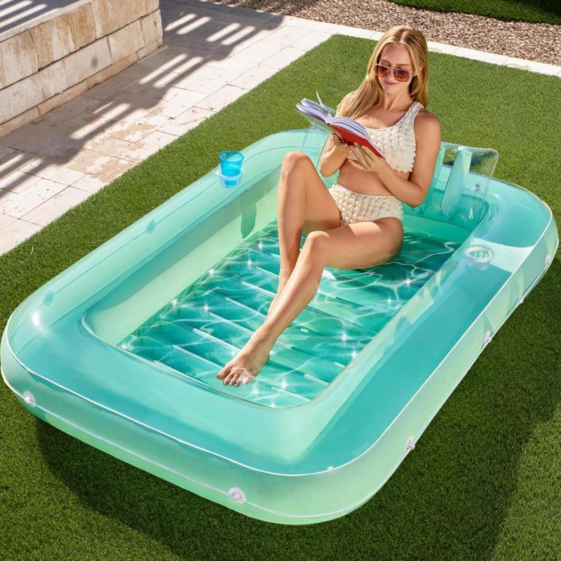Inflatable Beach Party Raft with Cup Holder - Foldable Water Lounger and Float Bed