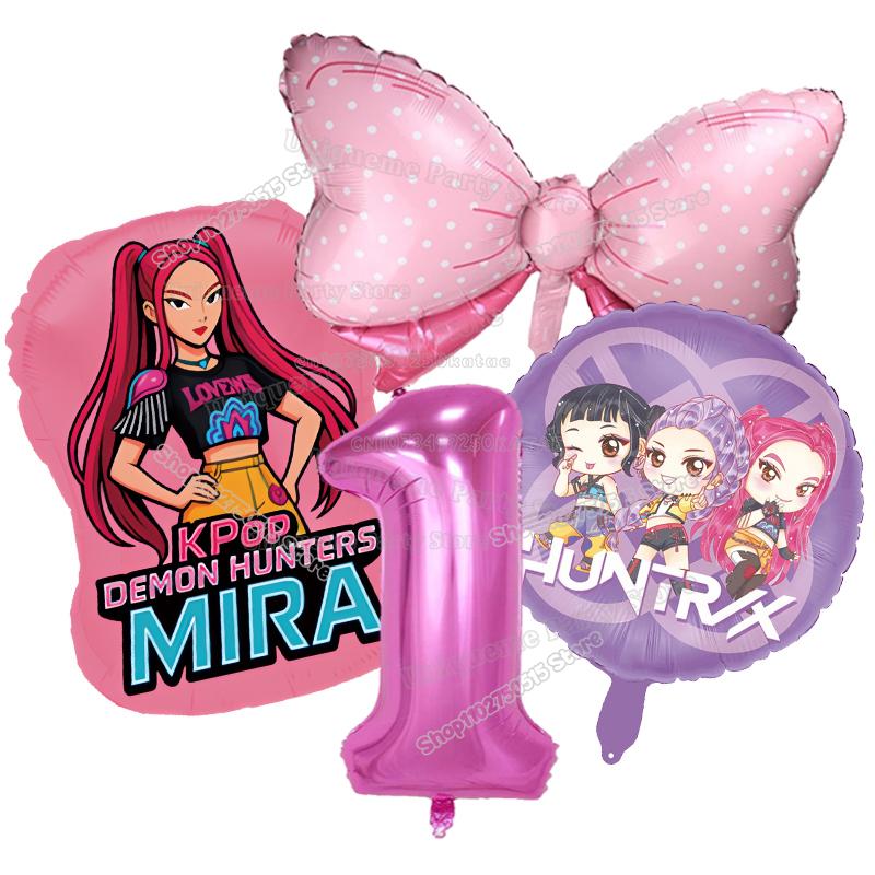 Kpop Demon Hunters Birthday Balloons Decoration Zoey Rumi Mira Girl Party Number Balloons Set Party Favor Home Decor Kids Gift