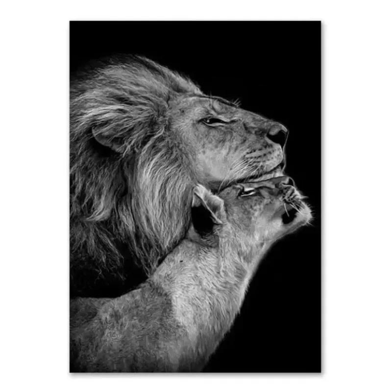 Animal Family Poster Lion Family Print Black and White Canvas Wall Art Modern Painting Picture Decor for Bedroom Wall Art Gift