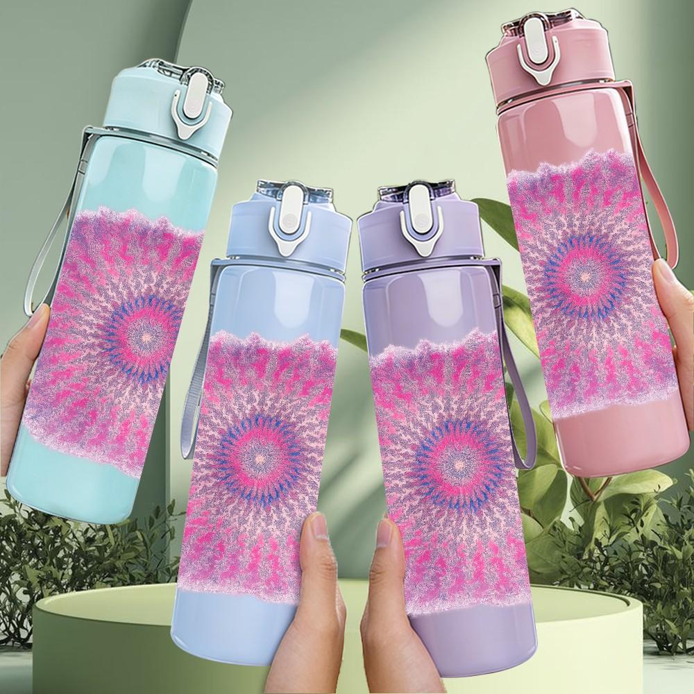 1PC Pink Purple Mandala Circle Art Print 750ml Color Plastic Sports Water Bottle Leakproof Flip Straw Lid Suitable for Sports Office Home Use