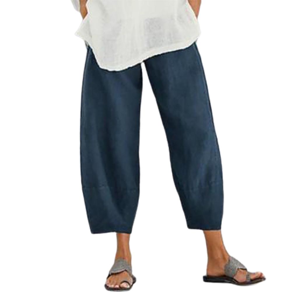 

Женские эластичные поясные карманы, свободные девятые брюки, мешковатые брюки L темно-синий