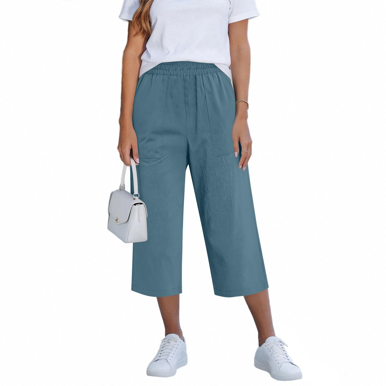 

Women s Seven Quarter Length Straight Leg Pants Cotton Linen Casual Trousers Lightweight Breathable Fabric Suitable for Everyday Wear M