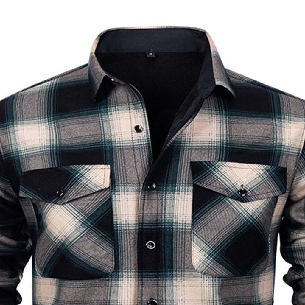 Men's Casual And Trendy Checked Button Cardigan, Men's Lapel Long-sleeved Inner Fleece Warm Coat