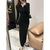 Sexy Dress Women's Autumn New Slim-fitting Long-sleeved Medium and Long Dress, Hip-wrapped and Thin, Split-ended Base Casual Dress