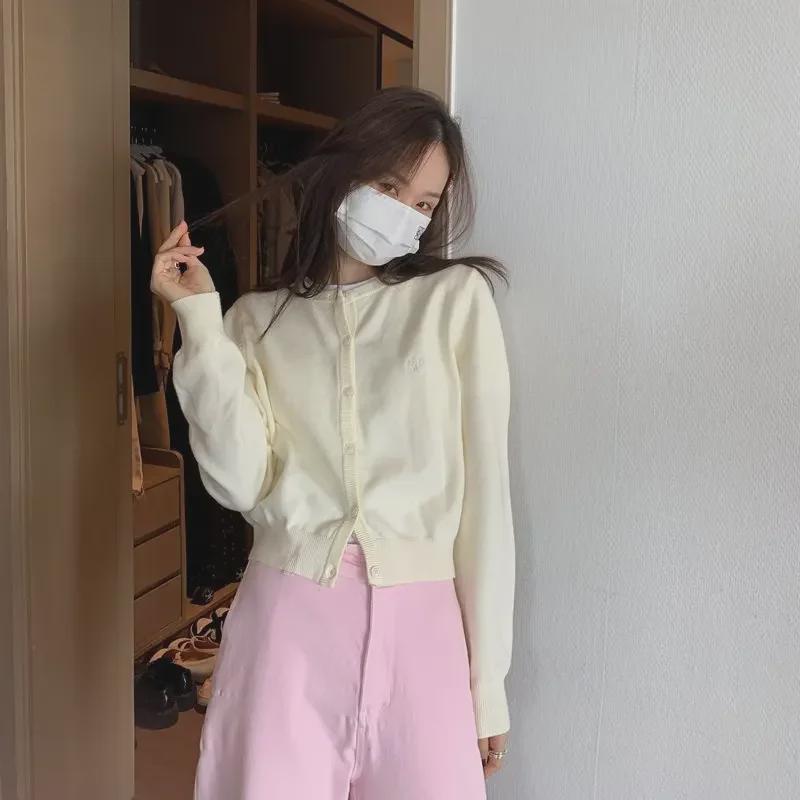 Raspberry Knitted Cardigan for Women: Korean-Style Sweater for Petite Girls, Perfect Pink Layer for Spring & Autumn