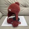 Wool Ball Knitted Woolen Hat for Women In Autumn and Winter Ear Protection Flying Hat  Warm and Versatile  Showing Face Small Ski Lei Feng Hat