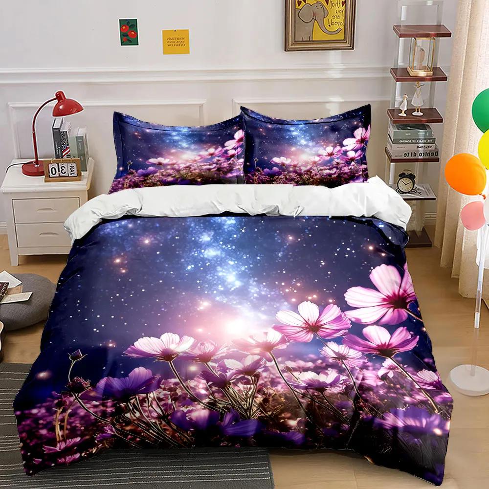 "Flower Galaxy Dream Set" Soft Comfortable Duvet Cover Bedding Set Included 1*Duvet Cover & 2*Pillowcases, gift