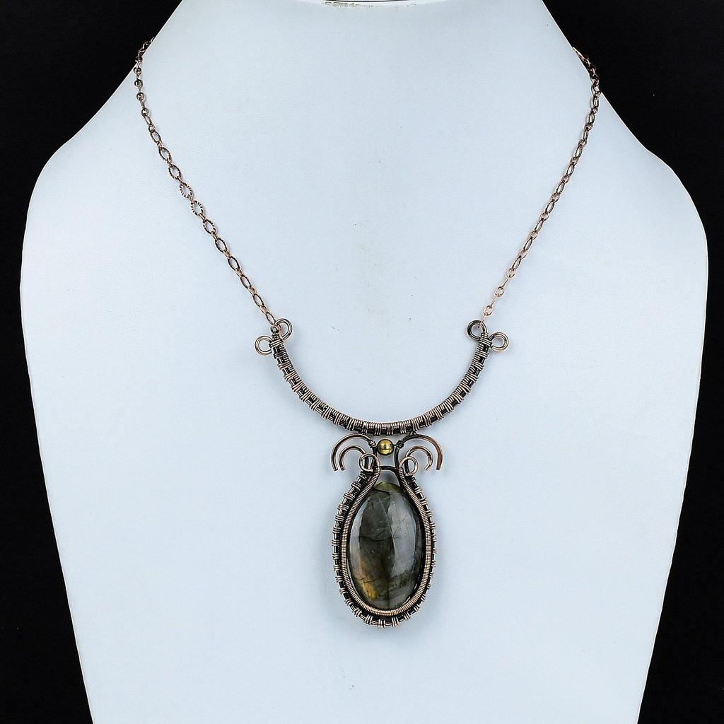 Colier cu Piatră Prețioasă Labradorit Colier Înfășurat cu Sârmă de Cupru Colier Ajustabil Bijuterii din Cupru Colier Făcut Manual Bijuterii de Designer Pentru Cadou