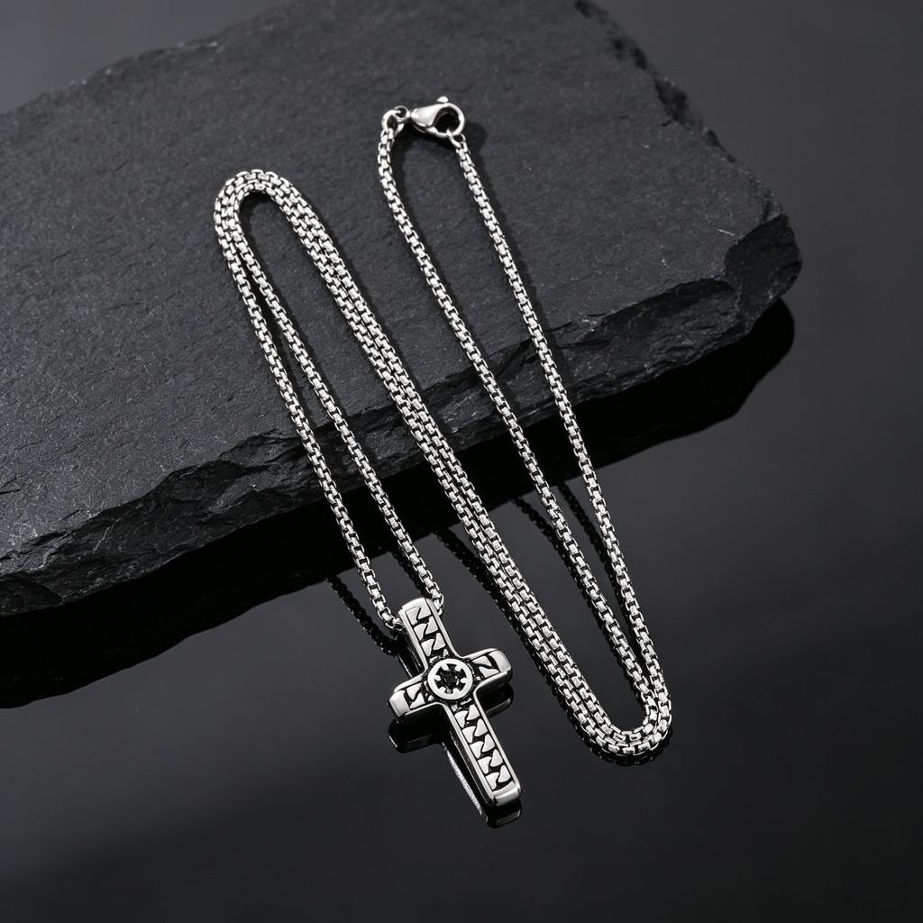 Vintage Cross Necklace for Men,Stainless Steel Cross Pendant Necklace,New Stylish Faith Prayer Jewelry