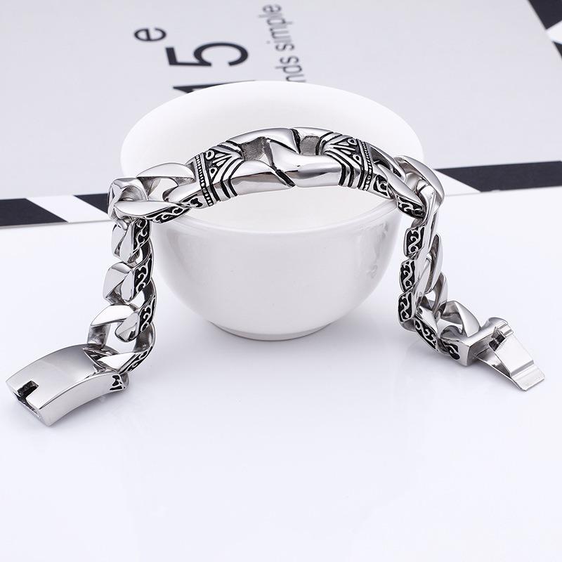 Men's Titanium Steel Bracelets with Personalized Retro Punk Style Patterns and Portrait Castings ,featuring Decorative Borders.