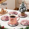 Rutschfeste Holzmatten 4/6 Stück Weihnachts-Tier-Untersetzer, Festliche Karomuster-Blumen-Runde Getränkebecher-Untersetzer Matten, Tischdekorationen für Zuhause Büro