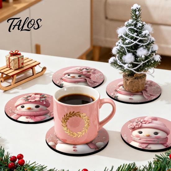 Rutschfeste Holzmatten 4/6 Stück Weihnachts-Tier-Untersetzer, Festliche Karomuster-Blumen-Runde Getränkebecher-Untersetzer Matten, Tischdekorationen für Zuhause Büro