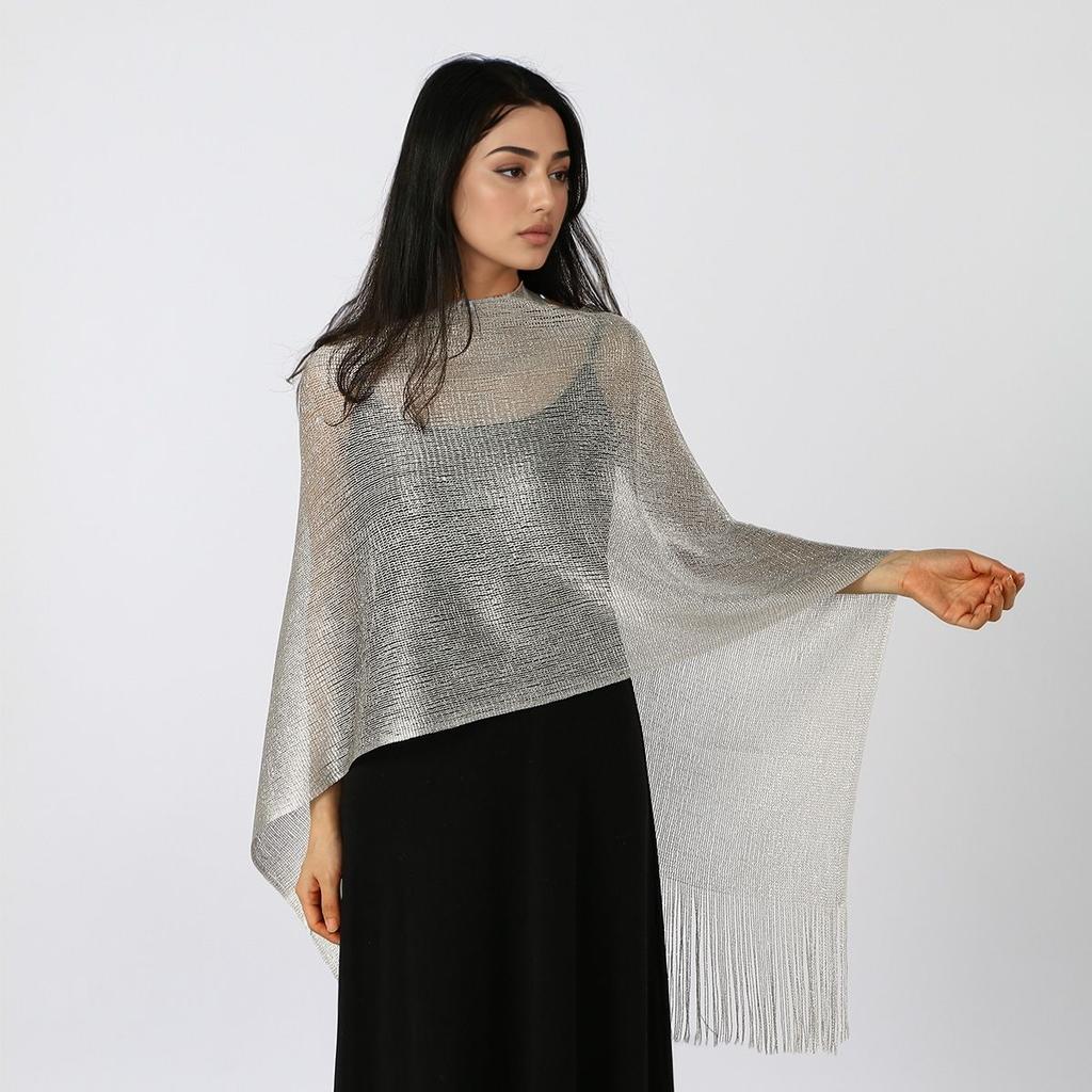 Premium Women Tassel Elegant Ladies Party Shawl Gold Silver Shimmer Wedding Stoles Glitter Golden Beach Smock Metallic Scarves