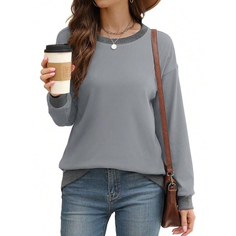 QICED Women's Fashion Casual Long Sleeve O-Neck Blouses & Shirts