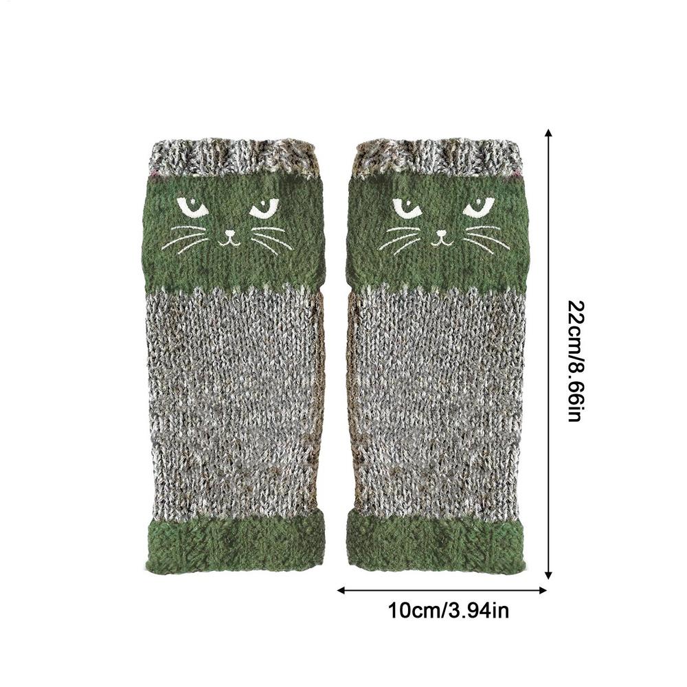 Knit Fingerless Gloves Cat Embroidery Outdoor Warming Supplies Warm Open Finger Gloves for Cat Lovers Women Girls Ladies Mothers