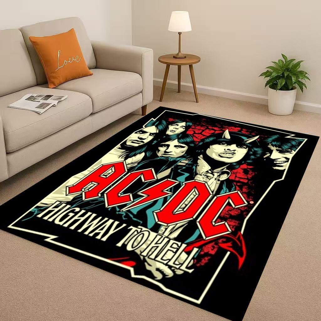 HD A ACDC Rock Band Brian Music Catoon Living Room Non Slip Area Rug Soft Carpet for Bedroom Playroom Sofa,Home Decor Doormat