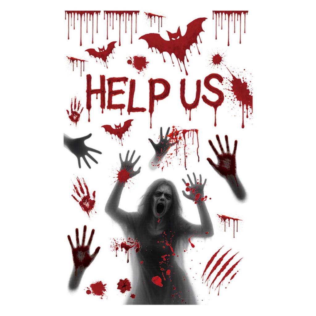 Halloween Electrostatic Window Clings with Scary, Bloody Handprint and Bloodstain Designs, Halloween Window Decals for Party Decorations