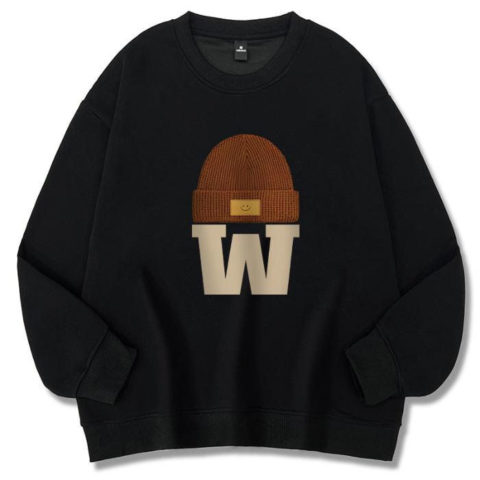 Women Crew Neck Mid-Length Sweatshirt Loose Fit Fleece Lined Letter Print No-Hood Pullover Fall Casual Top