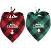 Merry Christmas 2 Pack Dog Bandana Christmas Classic Plaid Pet Scarf Santa Snowman Print Pet Drool Towel Xmas Accessories Scarf
