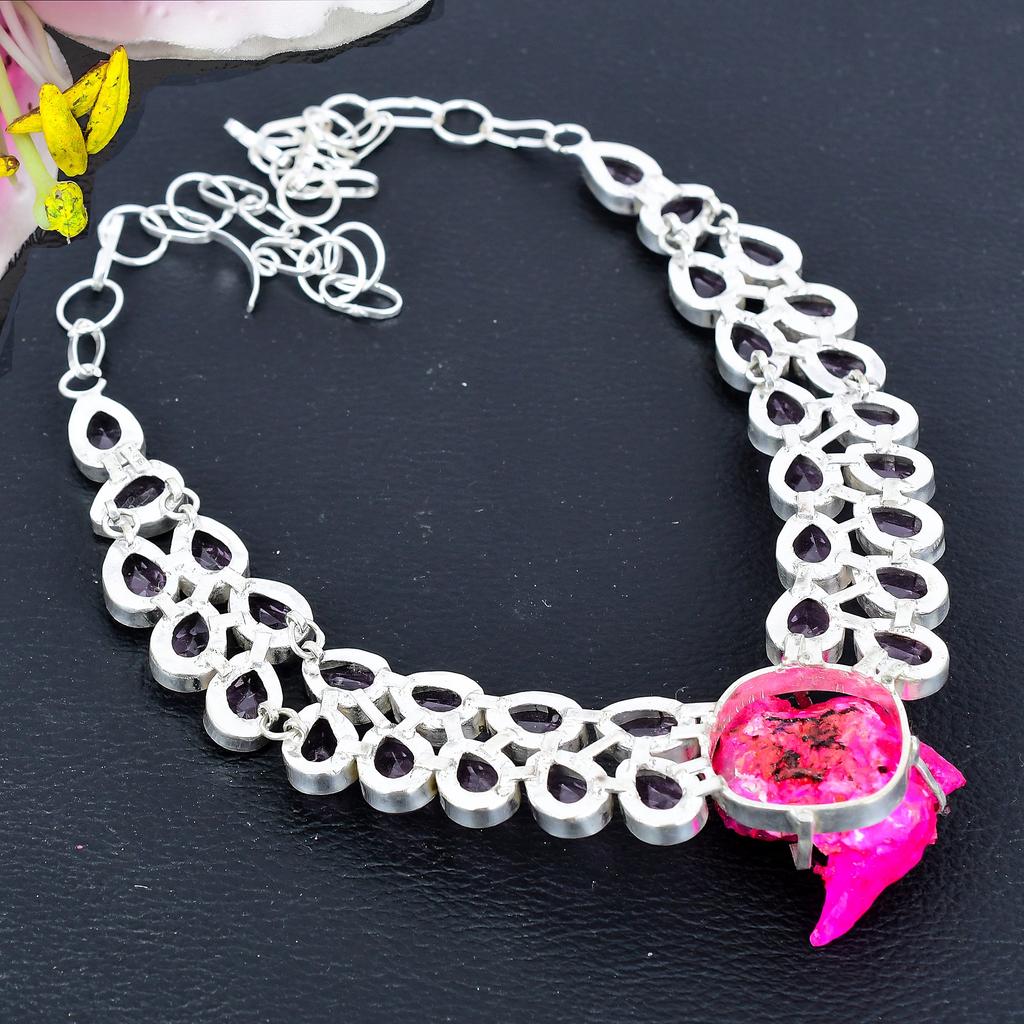 Pink Crystal Druzy, Kunzite 925 Sterling Silver Jewelry Necklace 18" KG-1840