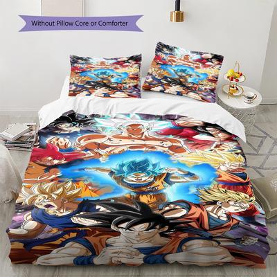 Dragon Ball Super Pattern Bedding,Quilt Set Quilt Cover Pillowcase Home Birthday Gift (1 * Duvet Cover + 2 * Pillowcase, Without Core)