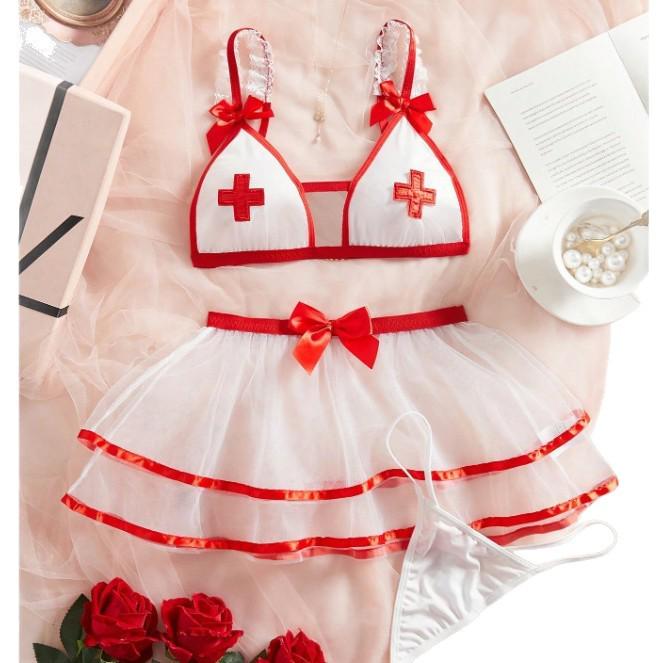 In Stock: Sexy European & American Strappy Nurse Lingerie Pajamas Set for Women