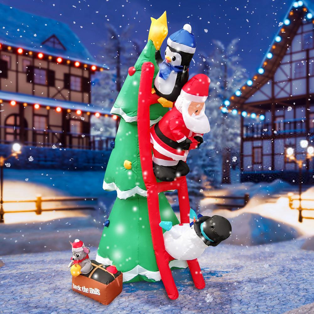 6FT Height Iatables Green Tree Christmas Tree Blow Up Outdoor Sitting With Santa Claus Snowman Sledding Together LED Iata